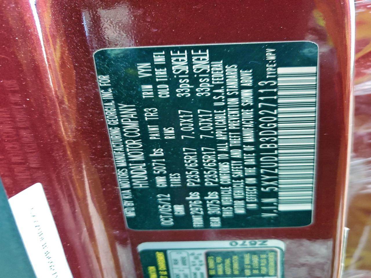 2013 Hyundai Santa Fe Sport VIN: 5XYZUDLB3DG027113 Lot: 94132755