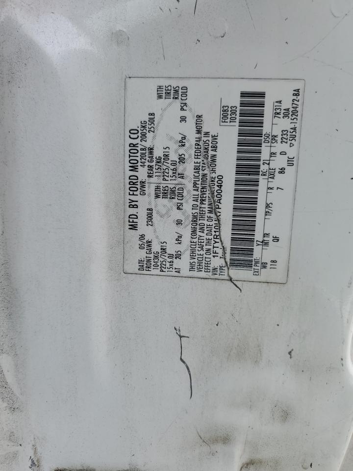 2007 Ford Ranger VIN: 1FTYR10UX7PA00400 Lot: 92381145