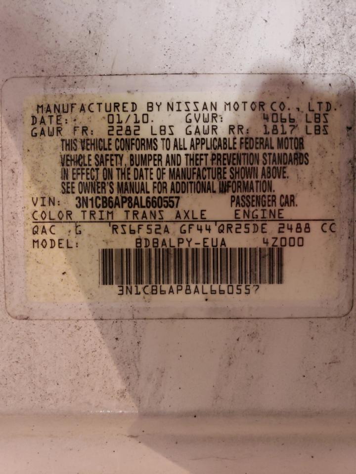 2010 Nissan Sentra Se-R Spec V VIN: 3N1CB6AP8AL660557 Lot: 92389865