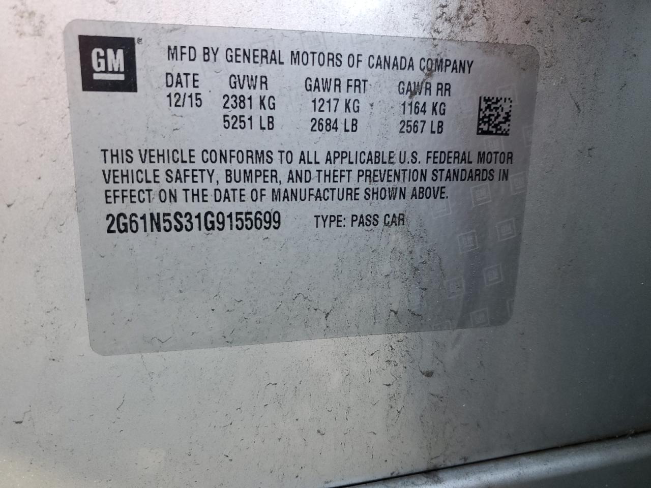 2016 Cadillac Xts Luxury Collection VIN: 2G61N5S31G9155699 Lot: 91349085