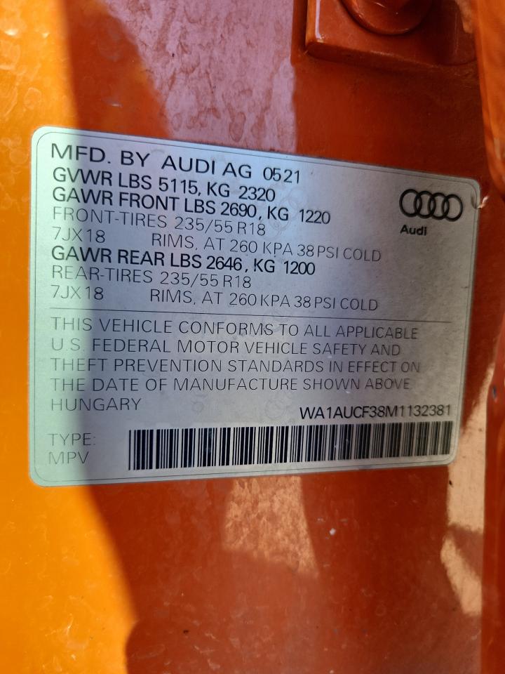 2021 Audi Q3 Premium 40 VIN: WA1AUCF38M1132381 Lot: 90822455