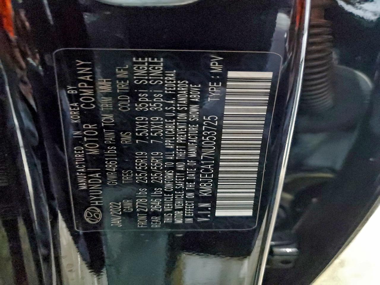 2022 Hyundai Tucson Limited VIN: KM8JECA17NU053725 Lot: 92706195