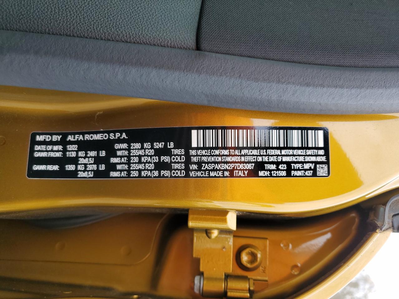 2023 Alfa Romeo Stelvio Ti VIN: ZASPAKBN2P7D63067 Lot: 93305425