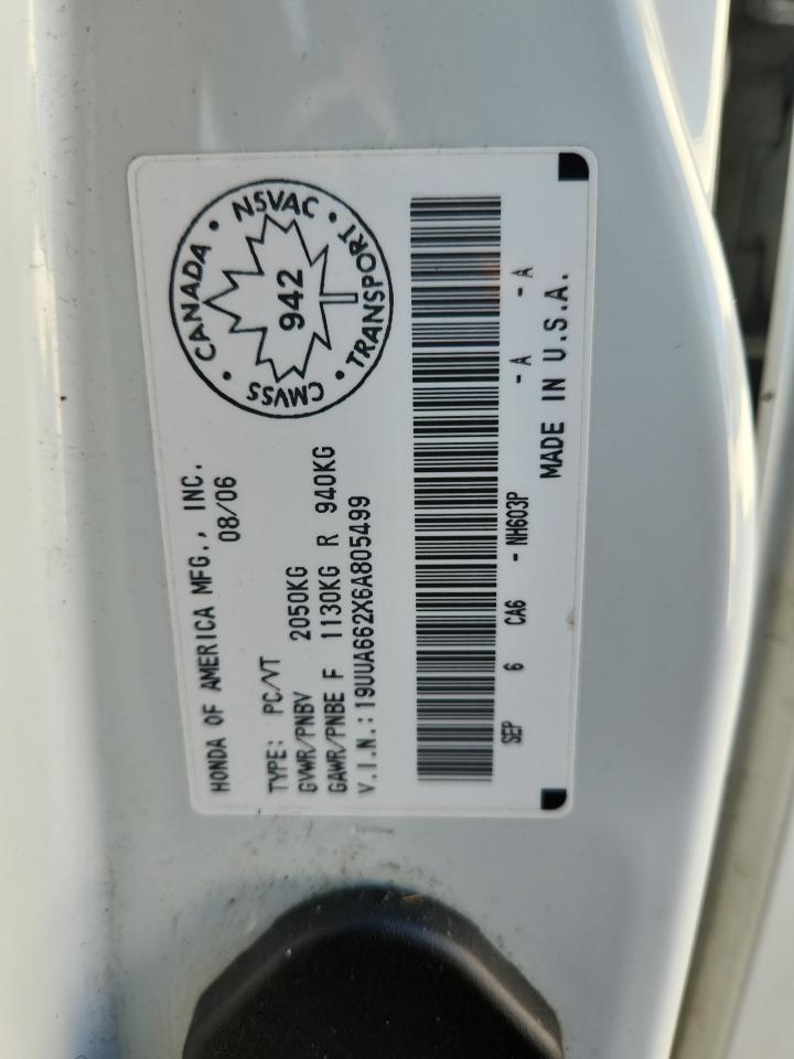 2006 Acura 3.2Tl VIN: 19UUA662X6A805499 Lot: 92924005