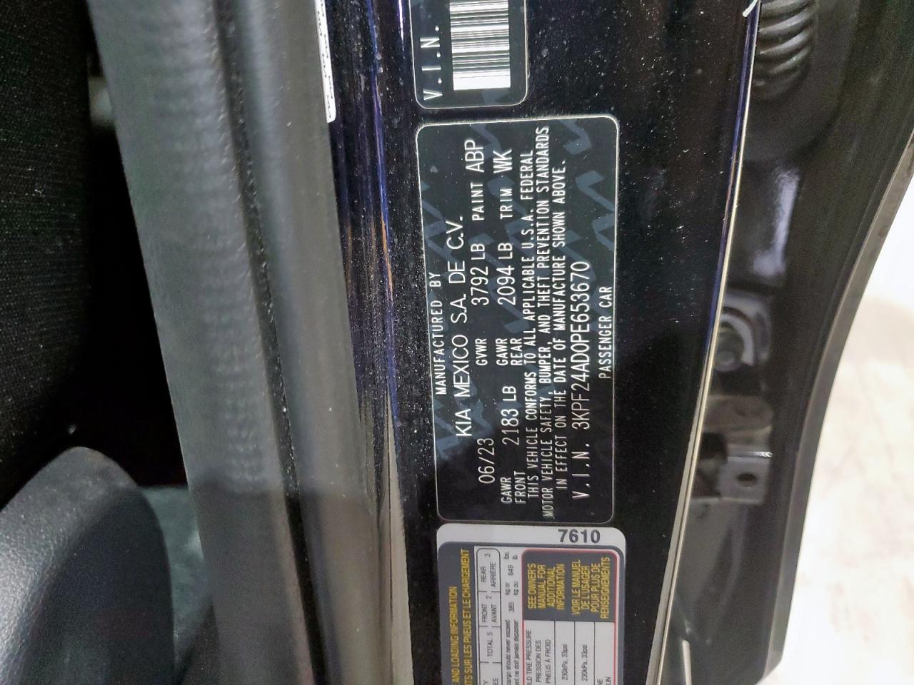 2023 Kia Forte Lx VIN: 3KPF24AD0PE653670 Lot: 92577775