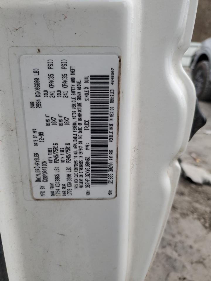 2000 Dodge Ram 1500 VIN: 3B7HF13ZXYG160461 Lot: 93741495