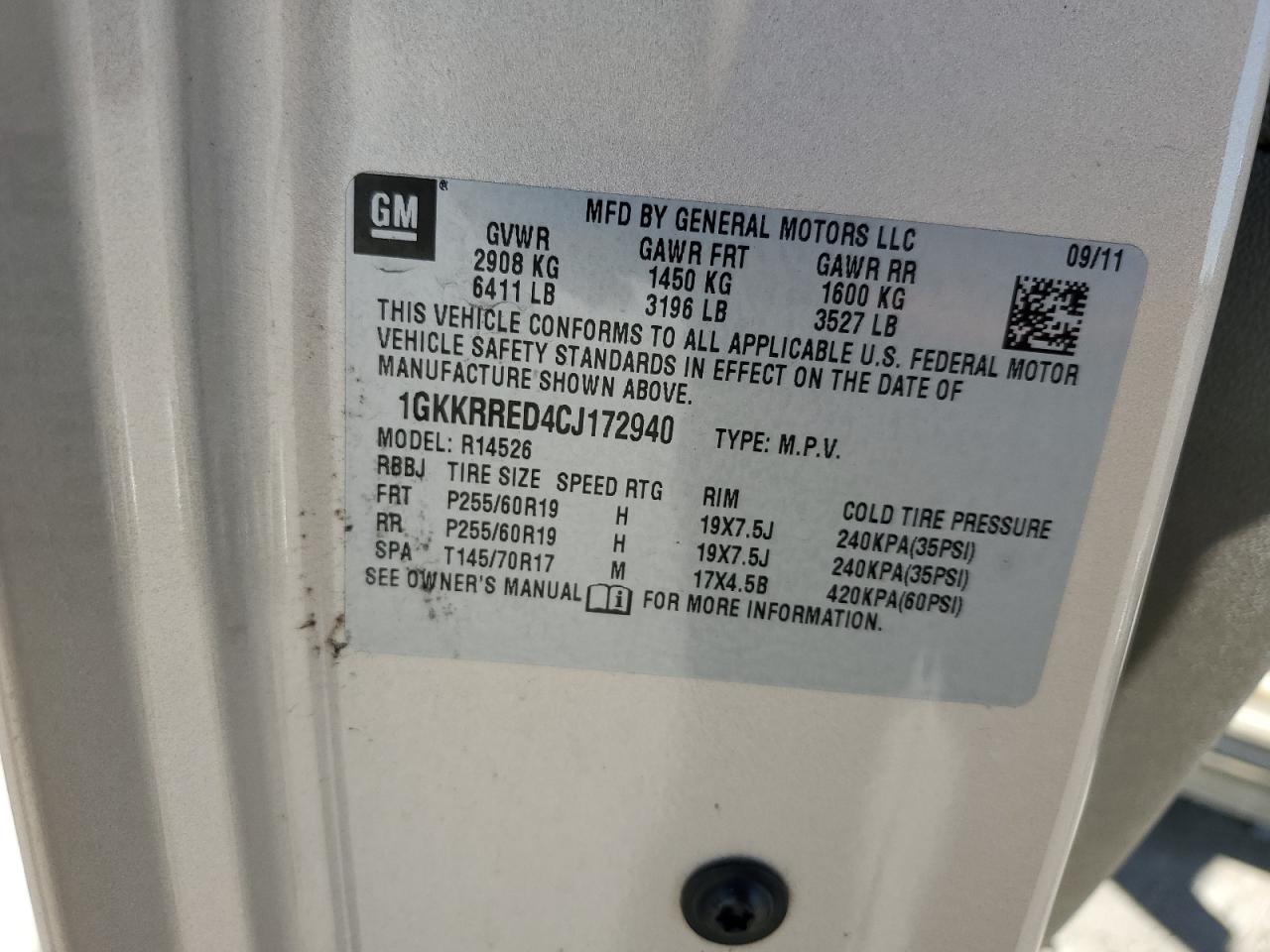 2012 GMC Acadia Slt-1 VIN: 1GKKRRED4CJ172940 Lot: 92442975