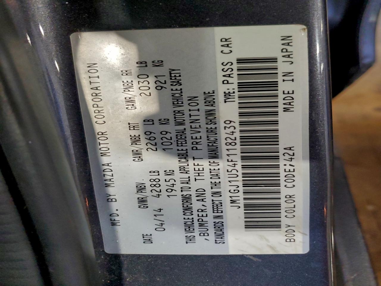 2015 Mazda 6 Sport VIN: JM1GJ1U54F1182439 Lot: 93870105