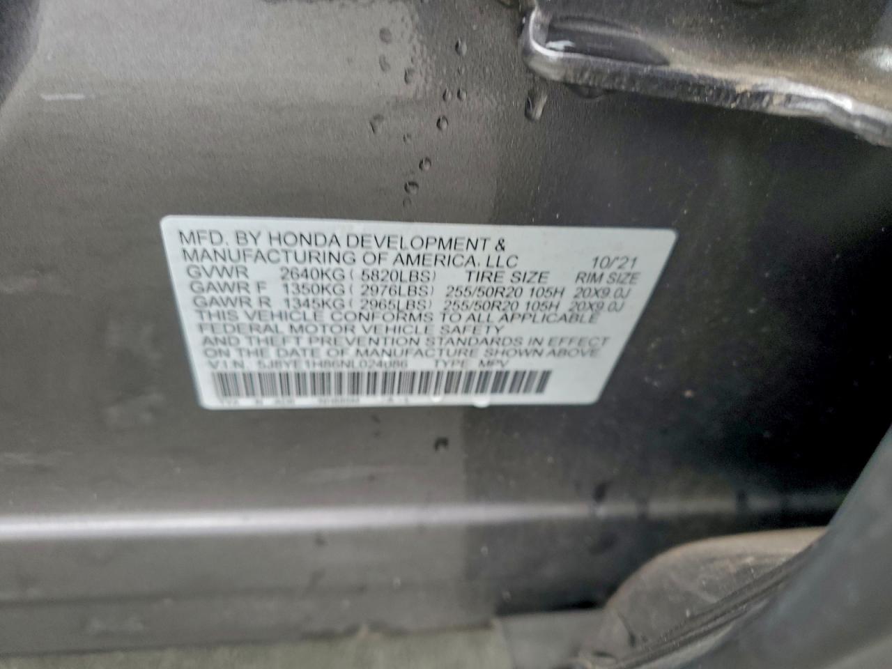 2022 Acura Mdx Advance VIN: 5J8YE1H86NL024086 Lot: 94472395