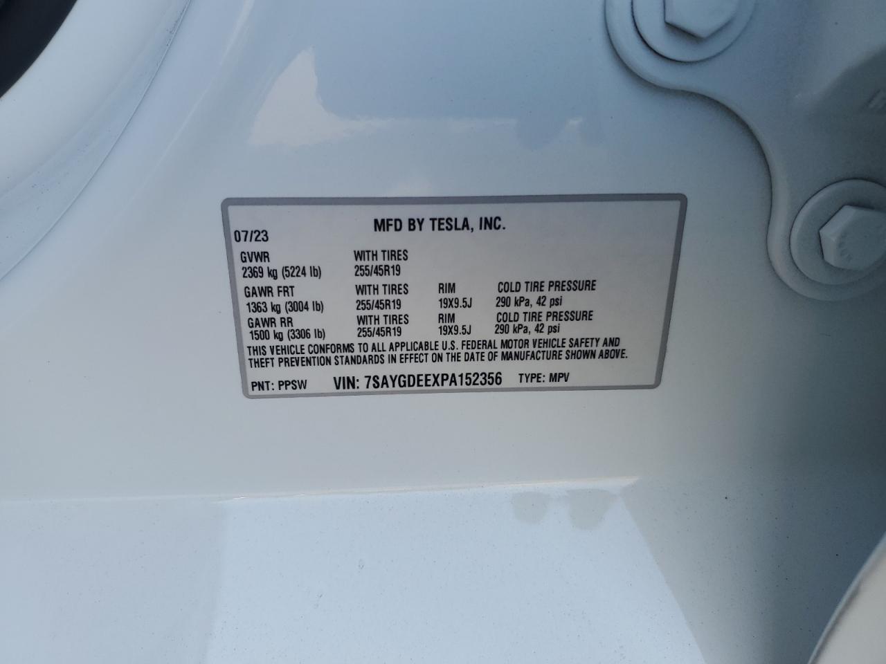 2023 Tesla Model Y VIN: 7SAYGDEEXPA152356 Lot: 90884005