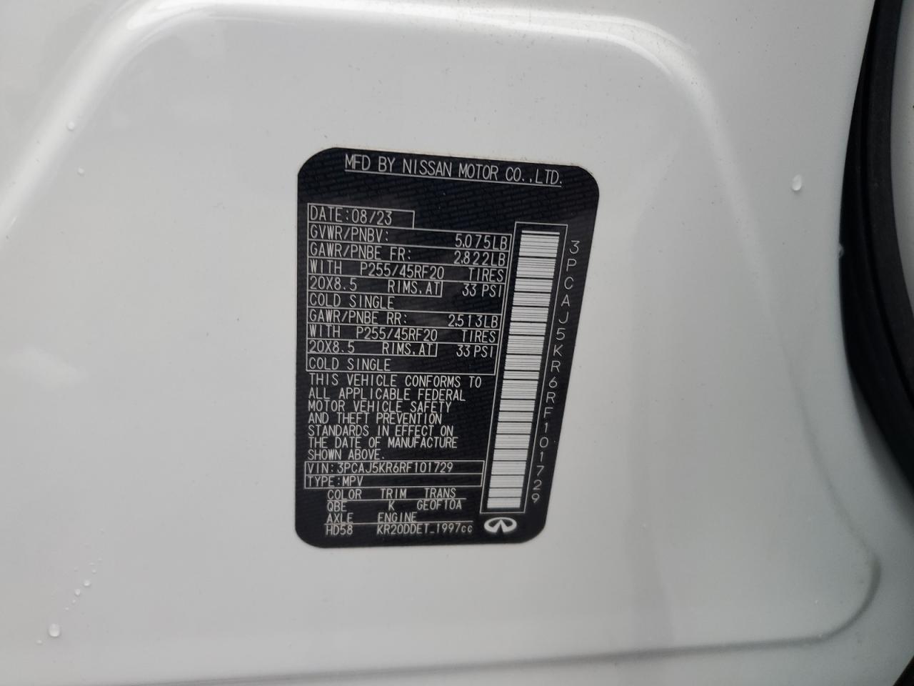 2024 Infiniti Qx55 Essential VIN: 3PCAJ5KR6RF101729 Lot: 92433425