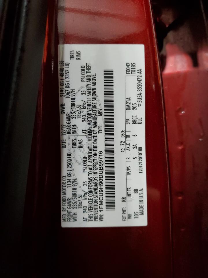 2013 Ford Escape Sel VIN: 1FMCU9H90DUB99716 Lot: 92200535