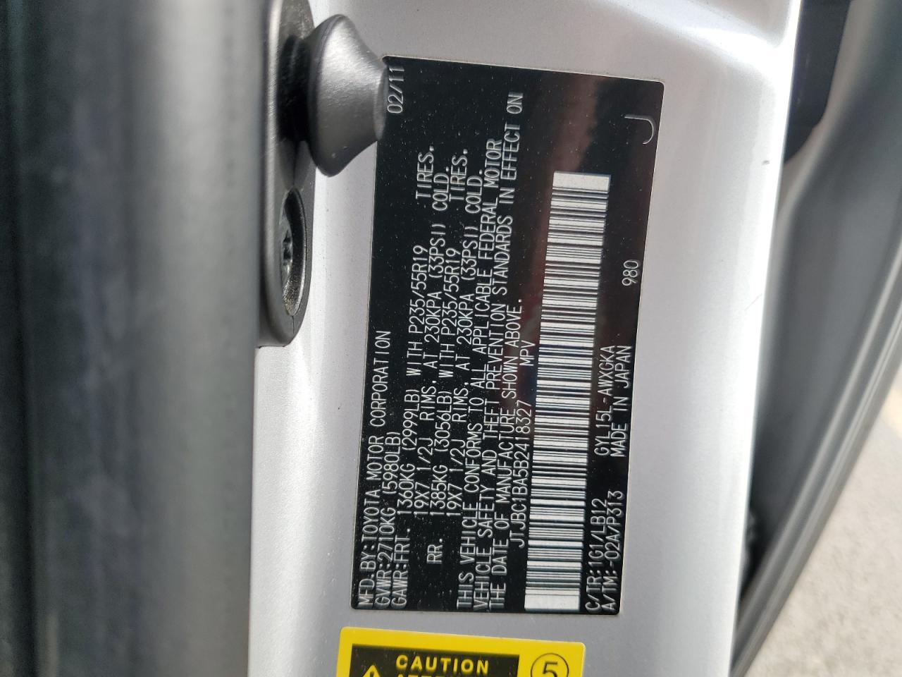 2011 Lexus Rx 450H VIN: JTJBC1BA5B2418327 Lot: 92706445