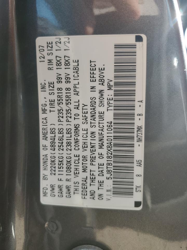 2008 Acura Rdx VIN: 5J8TB182X8A011064 Lot: 91236625