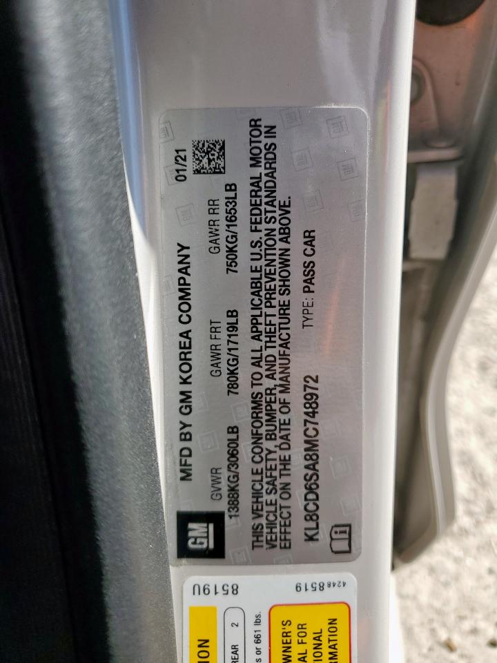 2021 Chevrolet Spark 1Lt VIN: KL8CD6SA8MC748972 Lot: 92309385