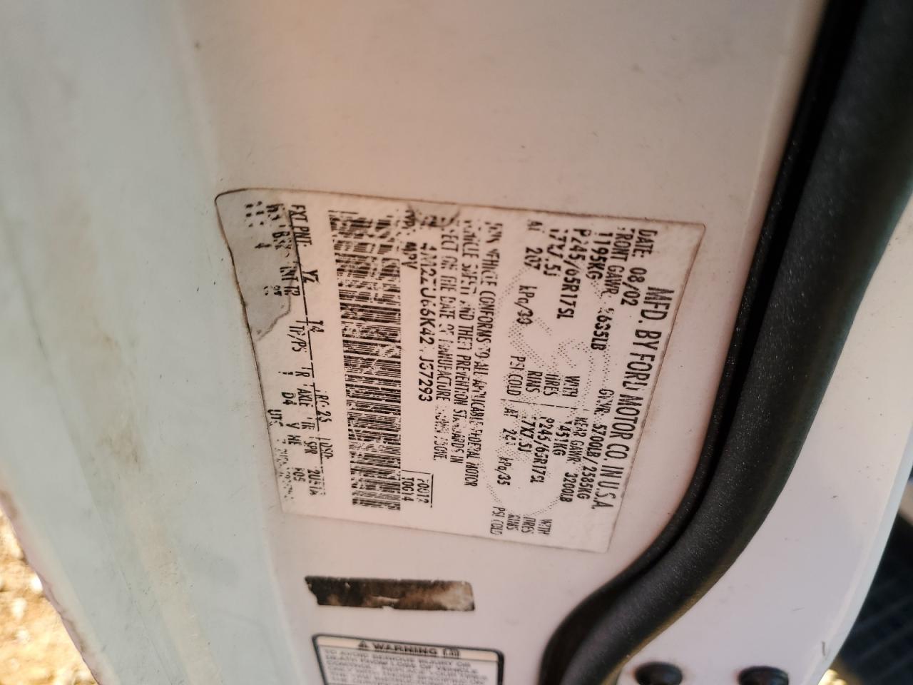 2002 Mercury Mountaineer VIN: 4M2ZU66K42UJ37293 Lot: 93468915