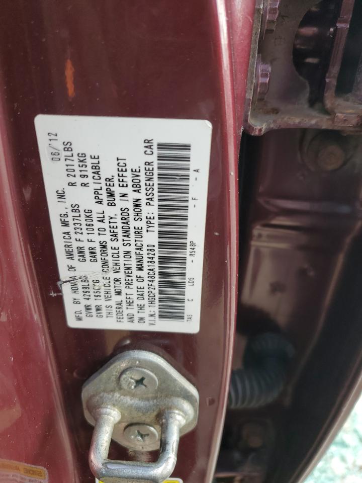 2012 Honda Accord Lxp VIN: 1HGCP2F48CA184280 Lot: 91343655