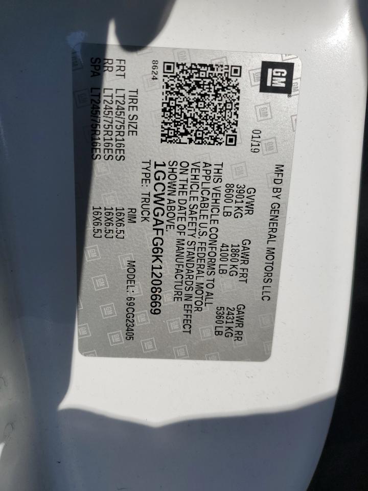 2019 Chevrolet Express G2500 VIN: 1GCWGAFG6K1208669 Lot: 92165875