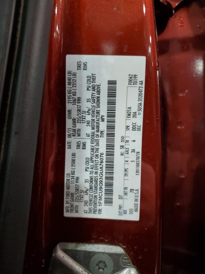 2016 Ford Escape Se VIN: 1FMCU9G93GUA76076 Lot: 90937235