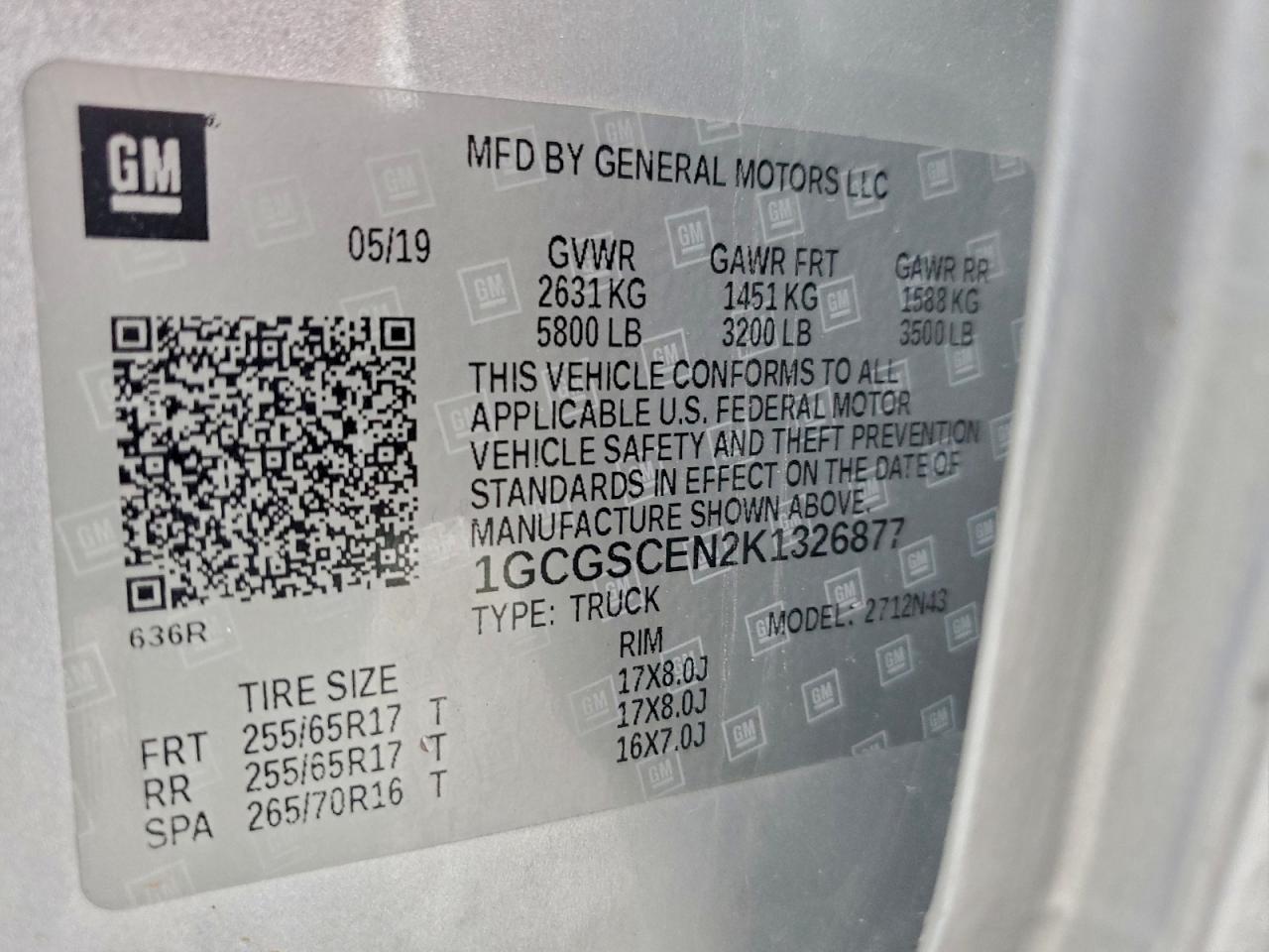 2019 Chevrolet Colorado Lt VIN: 1GCGSCEN2K1326877 Lot: 93971615