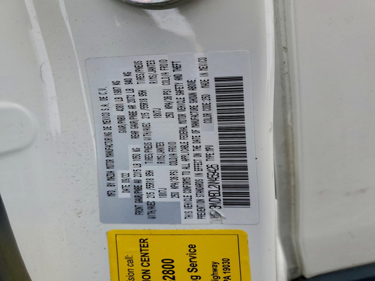 2022 Mazda Cx-30 Premium VIN: 3MVDMBDL2NM459426 Lot: 93634695