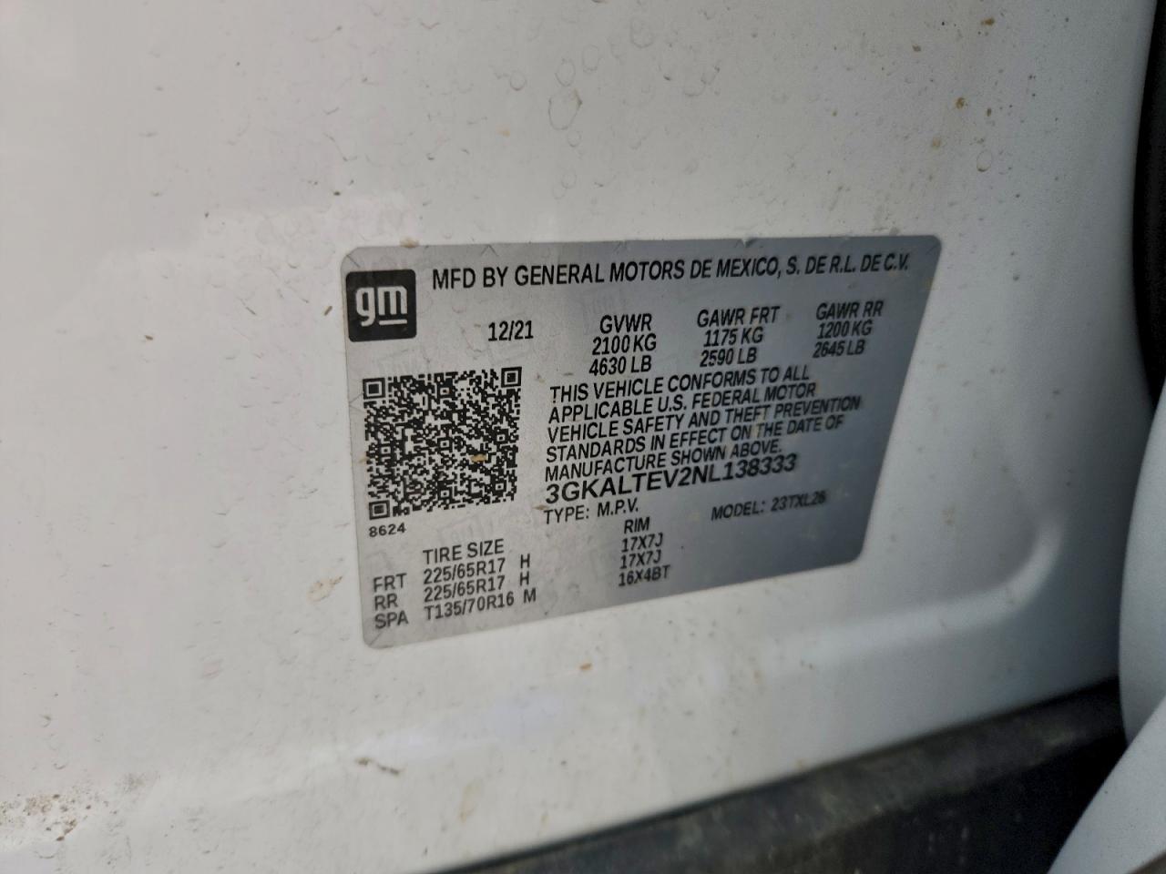 2022 GMC Terrain Sle VIN: 3GKALTEV2NL138333 Lot: 94094415