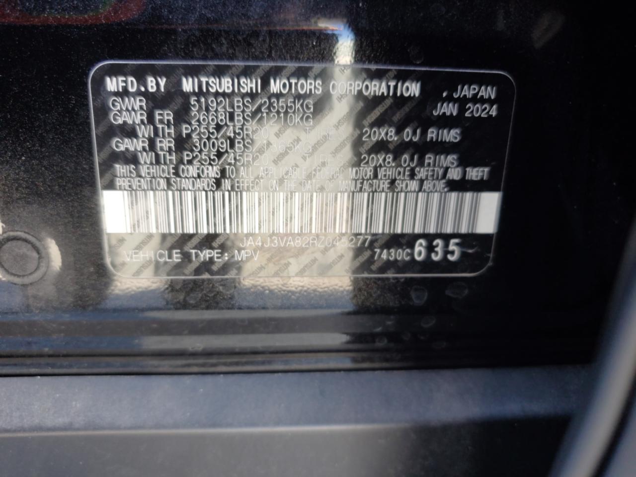 2024 Mitsubishi Outlander Se VIN: JA4J3VA82RZ045277 Lot: 91144665