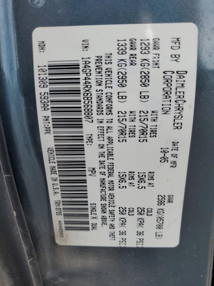 2006 Chrysler Town & Country Lx VIN: 1A4GP44RX6B568807 Lot: 92240245