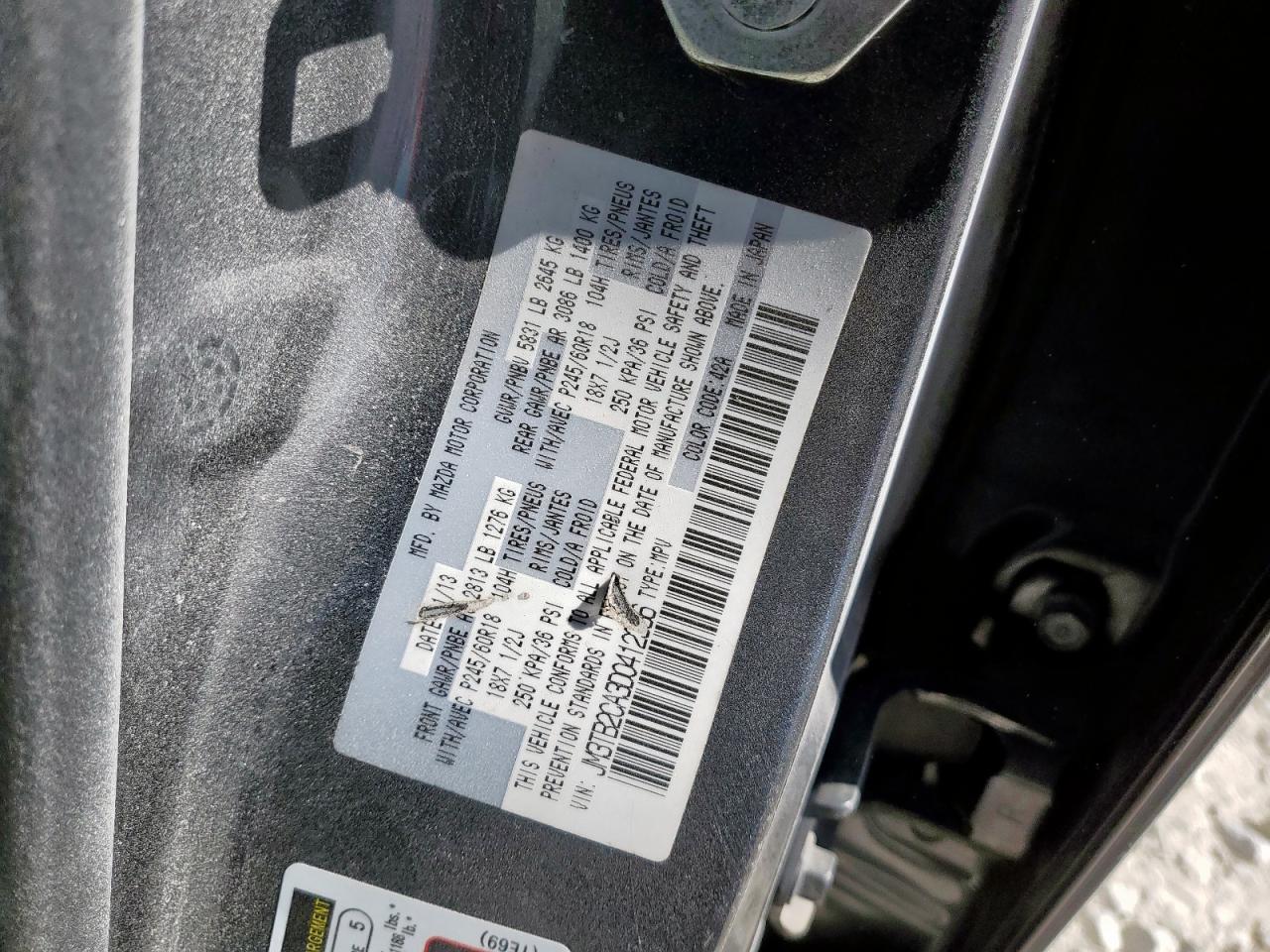 2013 Mazda Cx-9 Touring VIN: JM3TB2CA3D0412336 Lot: 91311345