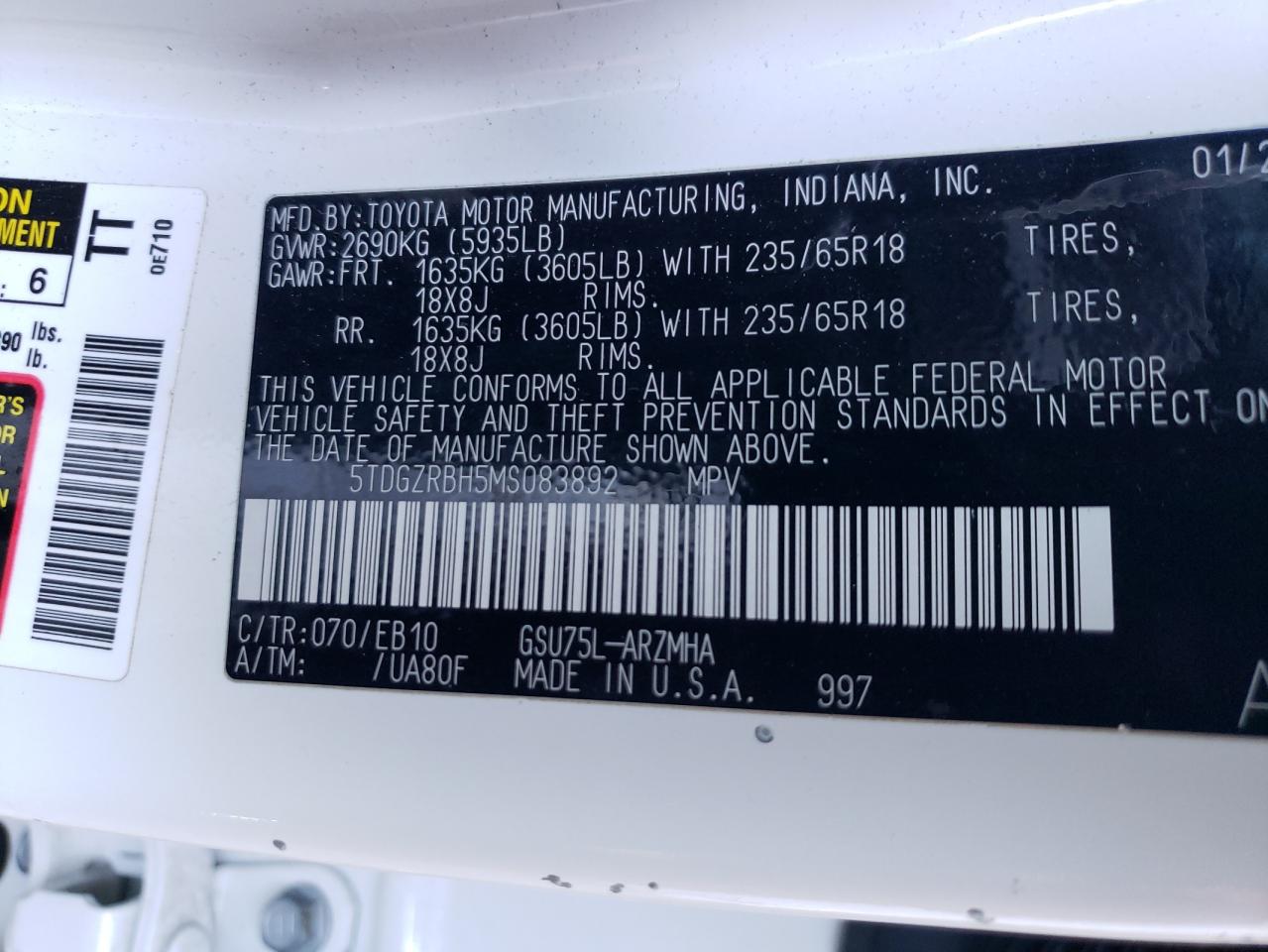 2021 Toyota Highlander Xle VIN: 5TDGZRBH5MS083892 Lot: 92990545