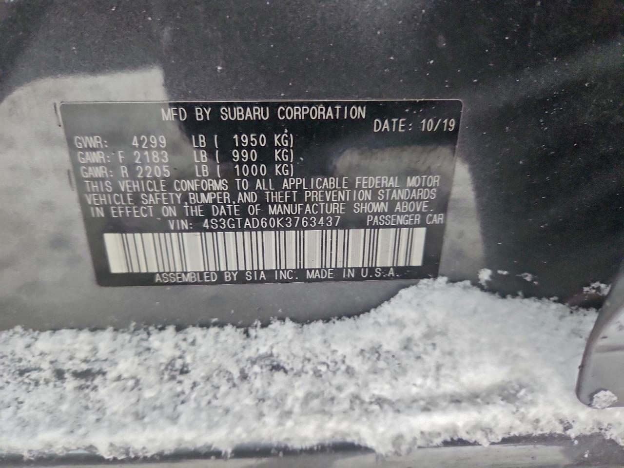 2019 Subaru Impreza Premium VIN: 4S3GTAD60K3763437 Lot: 94190045