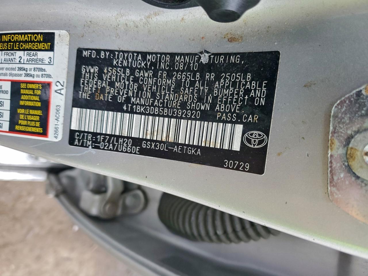 2011 Toyota Avalon Base VIN: 4T1BK3DB5BU392920 Lot: 93402785