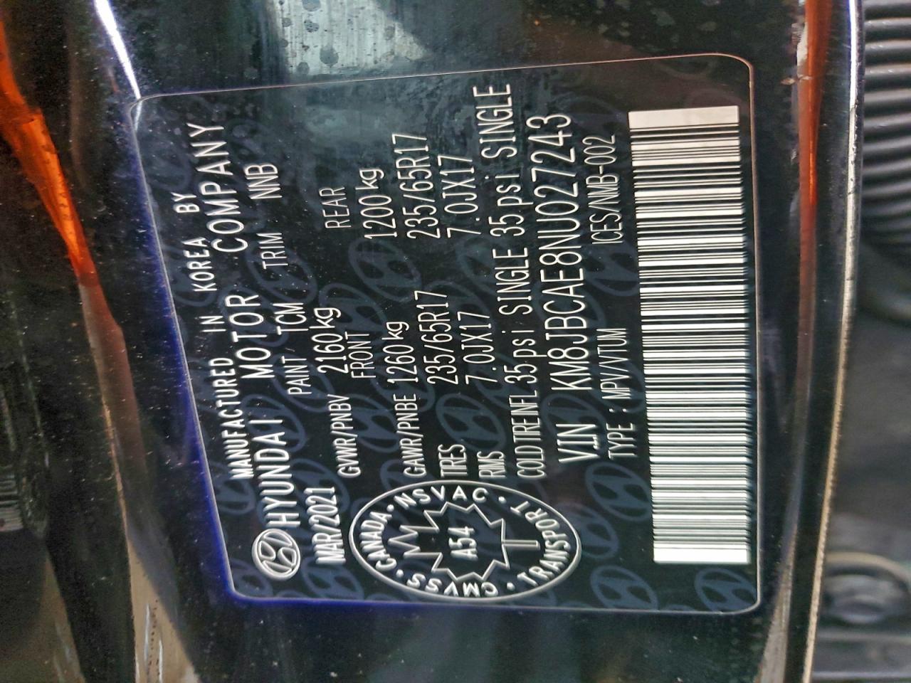 2022 Hyundai Tucson Sel VIN: KM8JBCAE8NU027243 Lot: 94549725