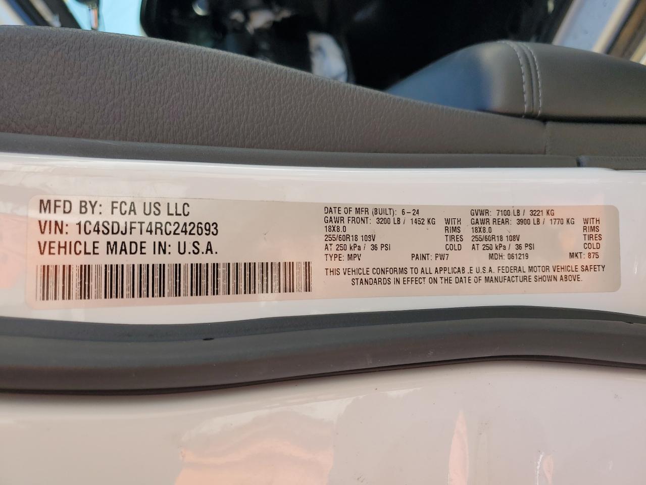 2024 Dodge Durango Pursuit VIN: 1C4SDJFT4RC242693 Lot: 86881905