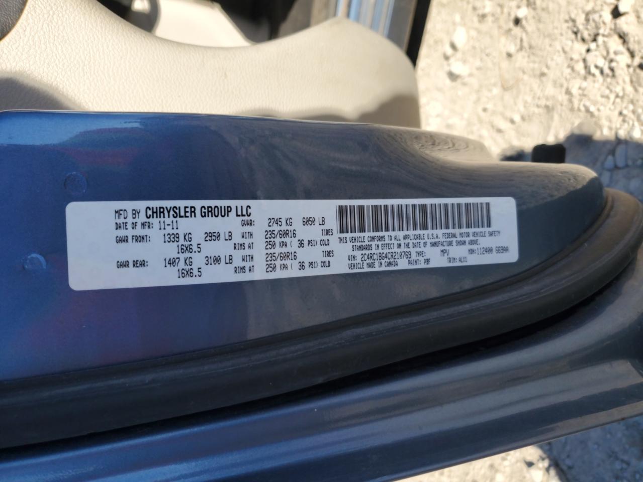 2012 Chrysler Town & Country Touring VIN: 2C4RC1BG4CR210769 Lot: 93040525