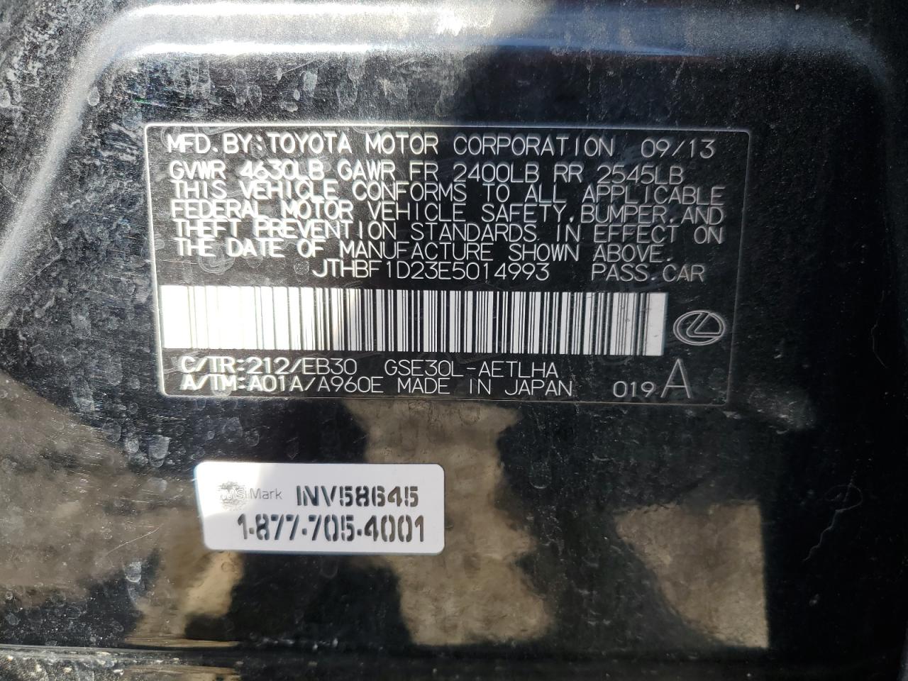 2014 Lexus Is 250 VIN: JTHBF1D23E5014993 Lot: 91931185