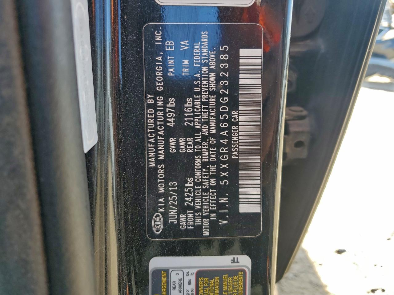 2013 Kia Optima Sx VIN: 5XXGR4A65DG232385 Lot: 94076855