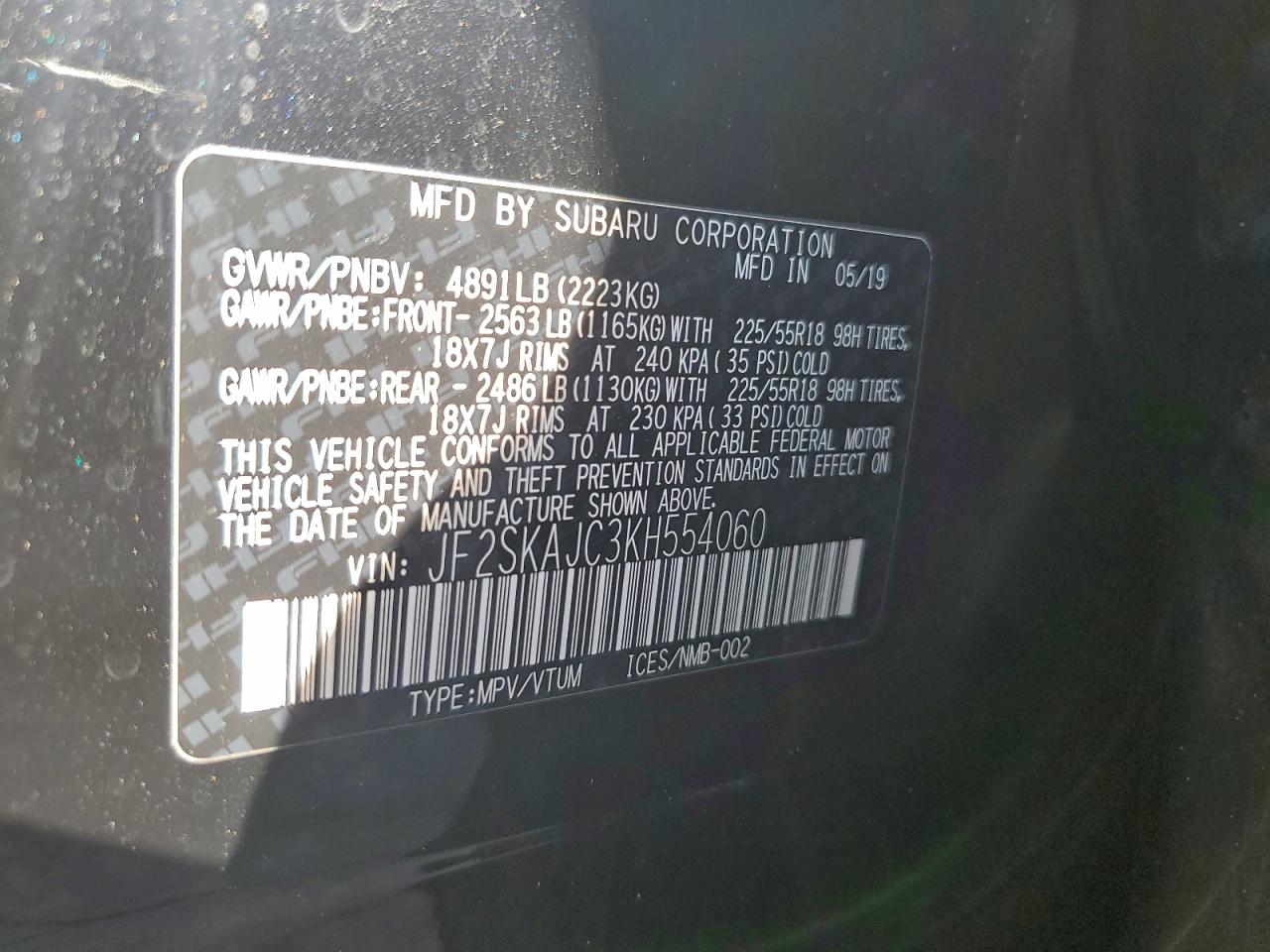 2019 Subaru Forester Sport VIN: JF2SKAJC3KH554060 Lot: 94170085