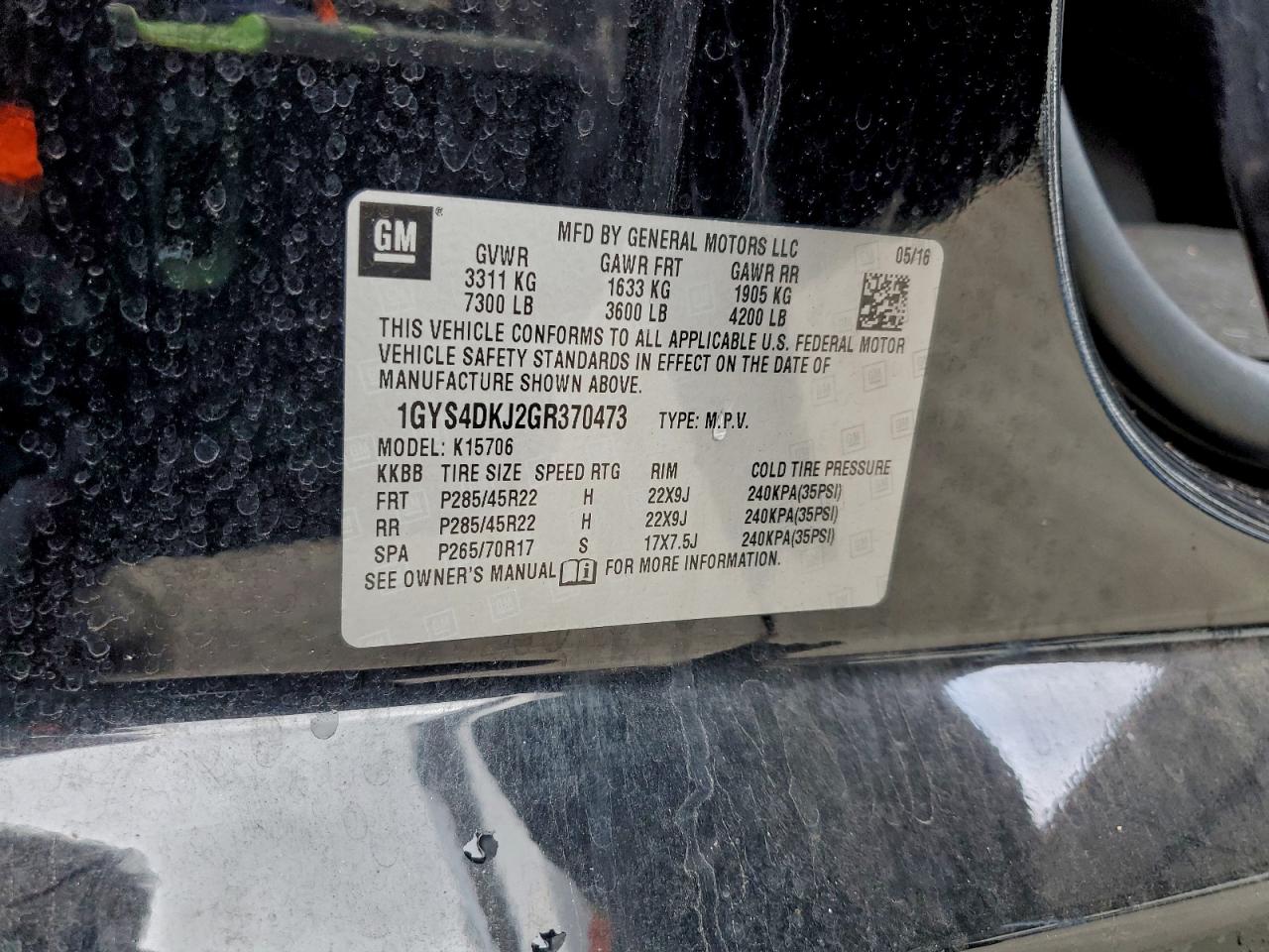 2016 Cadillac Escalade Platinum VIN: 1GYS4DKJ2GR370473 Lot: 93936455