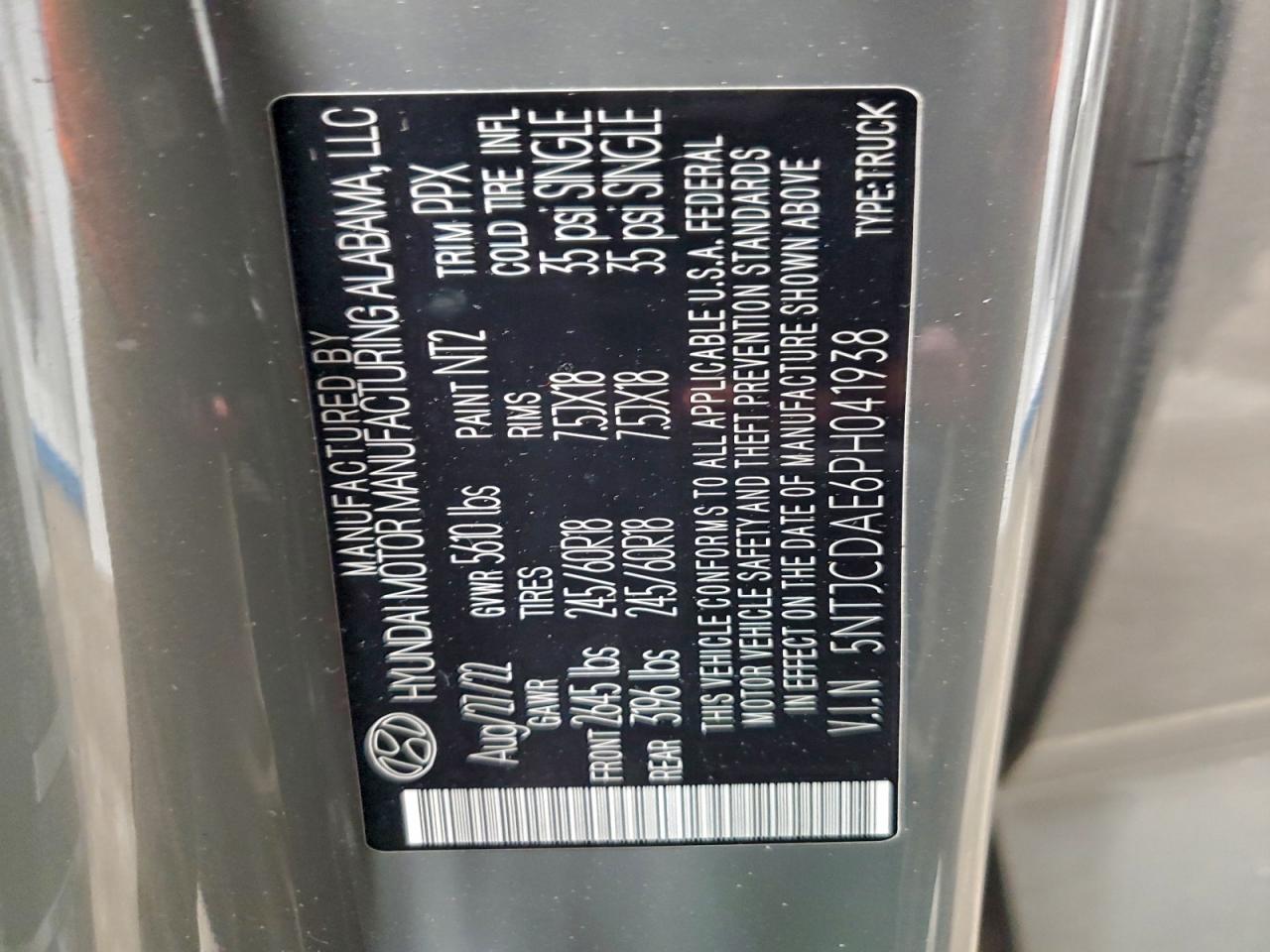 2023 Hyundai Santa Cruz Sel VIN: 5NTJCDAE6PH041938 Lot: 94115595