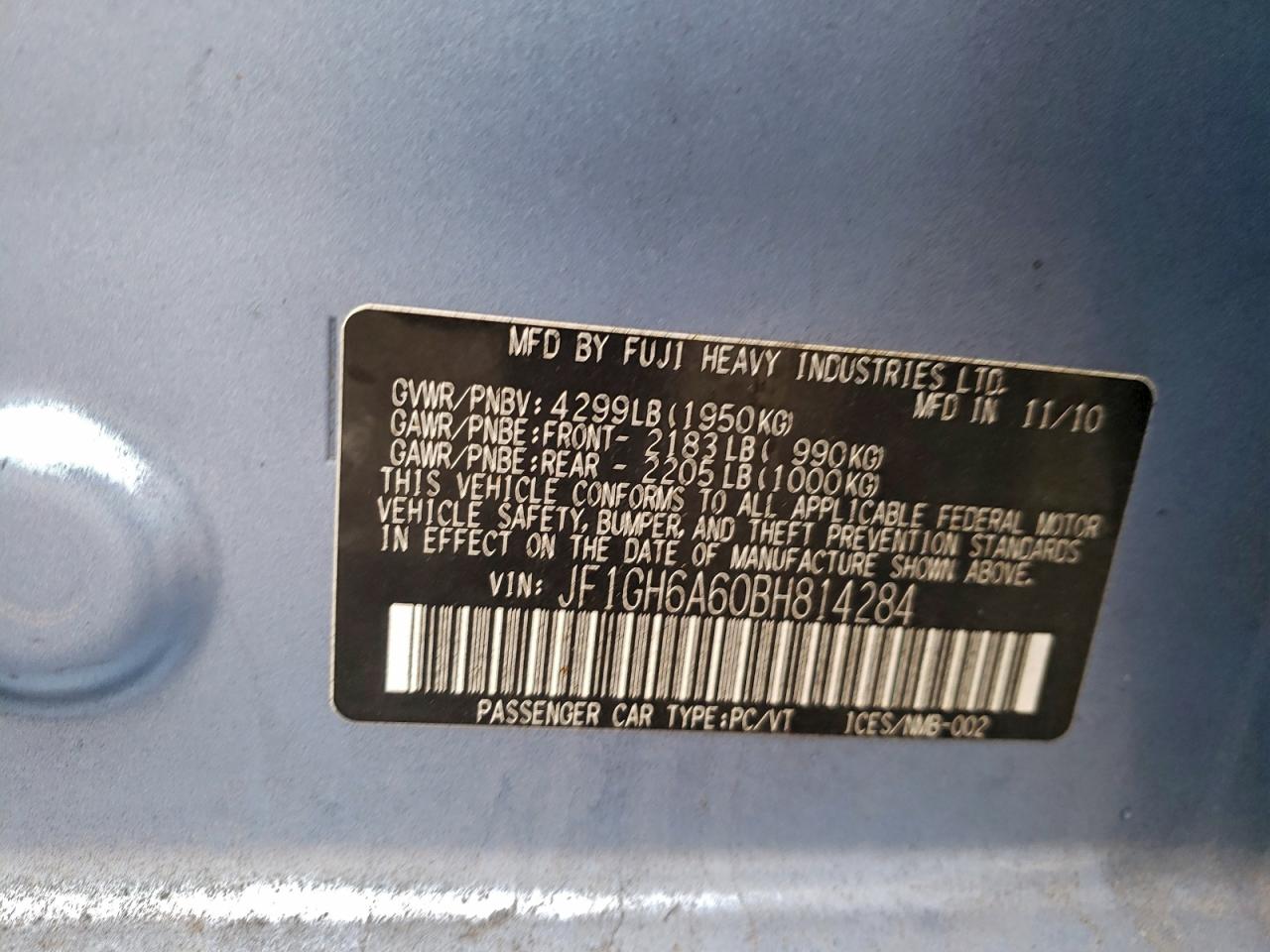 2011 Subaru Impreza 2.5I VIN: JF1GH6A60BH814284 Lot: 93753465