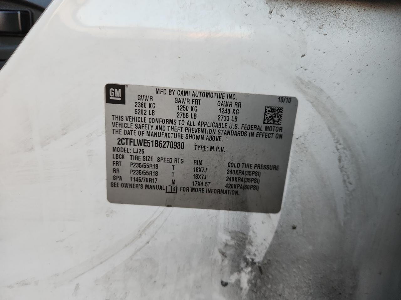 2011 GMC Terrain Slt VIN: 2CTFLWE51B6270930 Lot: 92411815