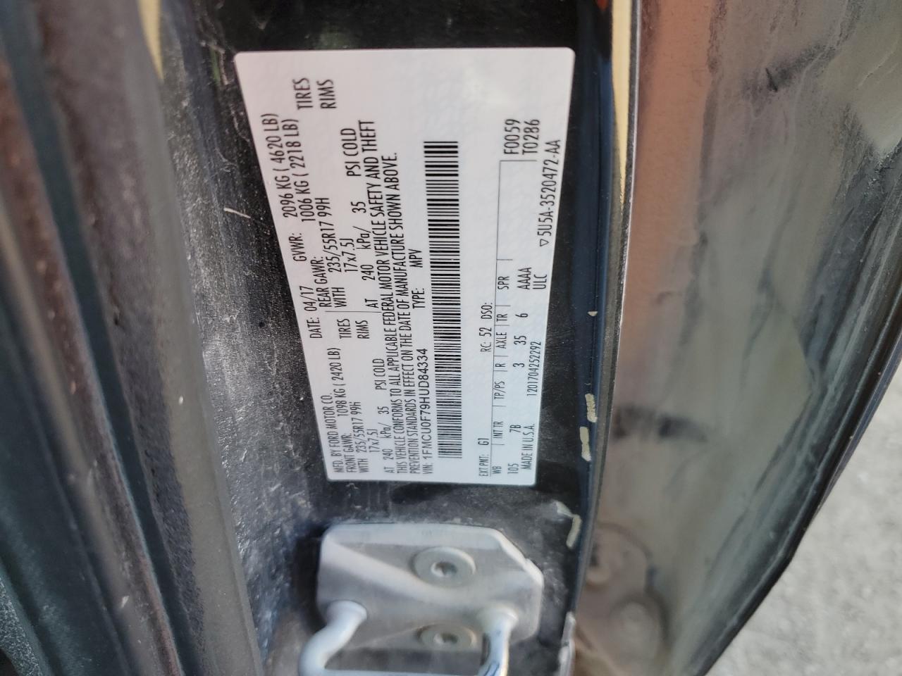 2017 Ford Escape S VIN: 1FMCU0F79HUD84334 Lot: 92671395