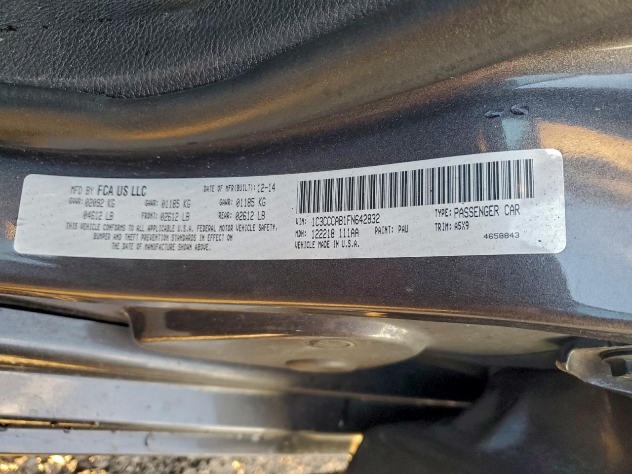 2015 Chrysler 200 Limited VIN: 1C3CCCAB1FN642832 Lot: 94641985