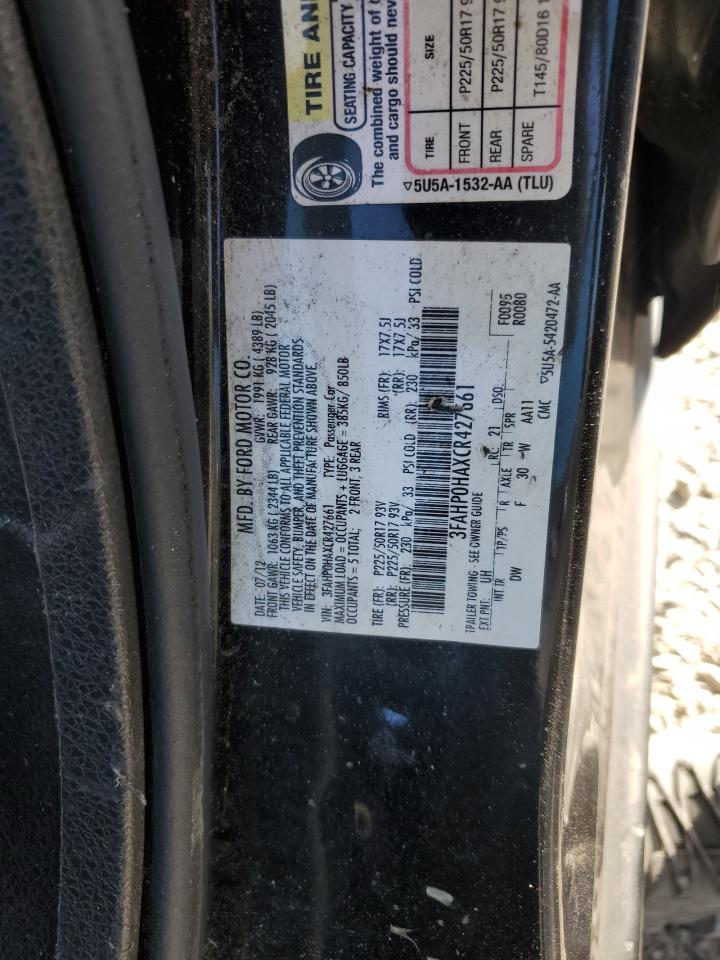 2012 Ford Fusion Se VIN: 3FAHP0HAXCR427661 Lot: 92363605