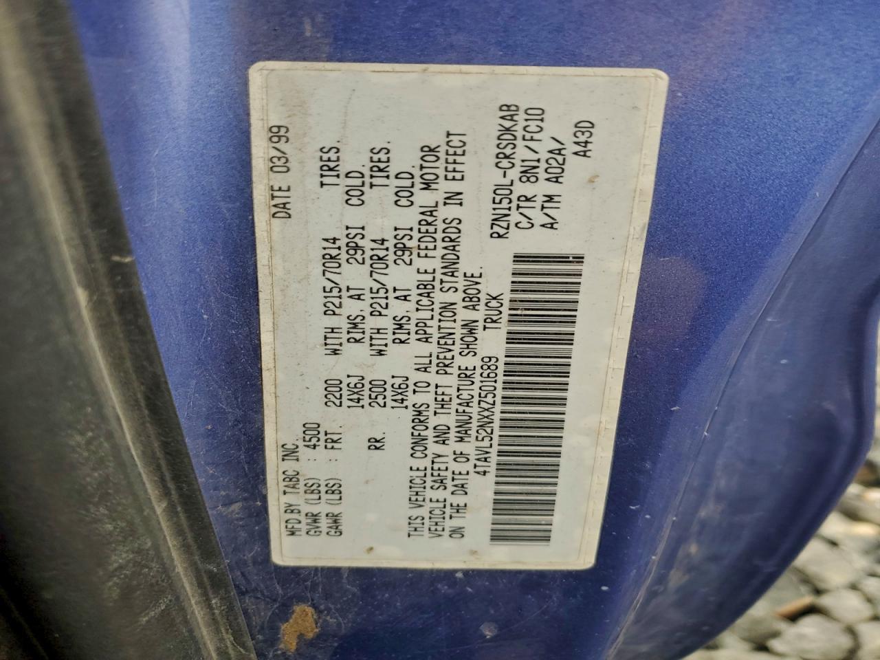 1999 Toyota Tacoma Xtracab VIN: 4TAVL52NXXZ501689 Lot: 93988795