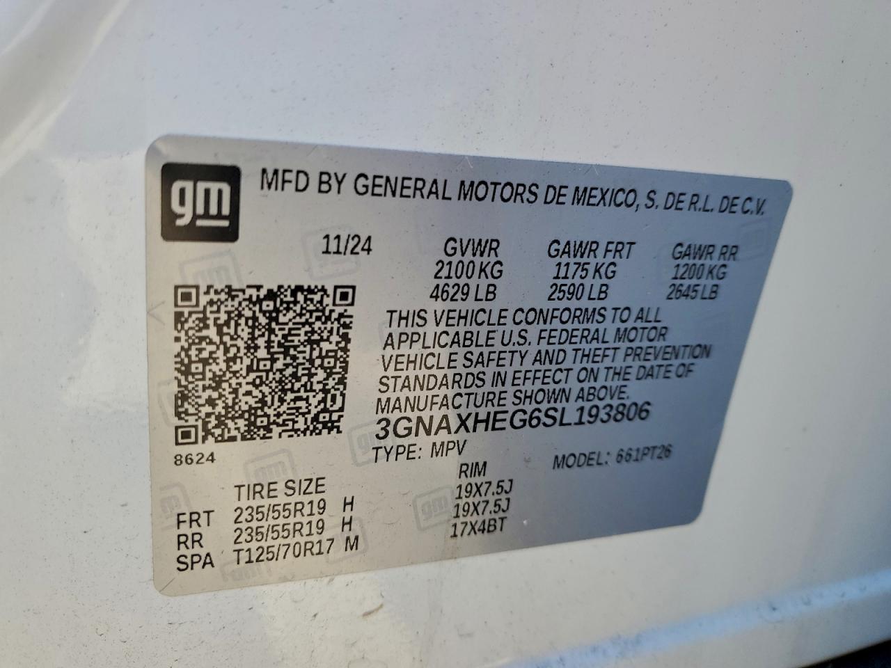 2025 Chevrolet Equinox Lt VIN: 3GNAXHEG6SL193806 Lot: 93692925