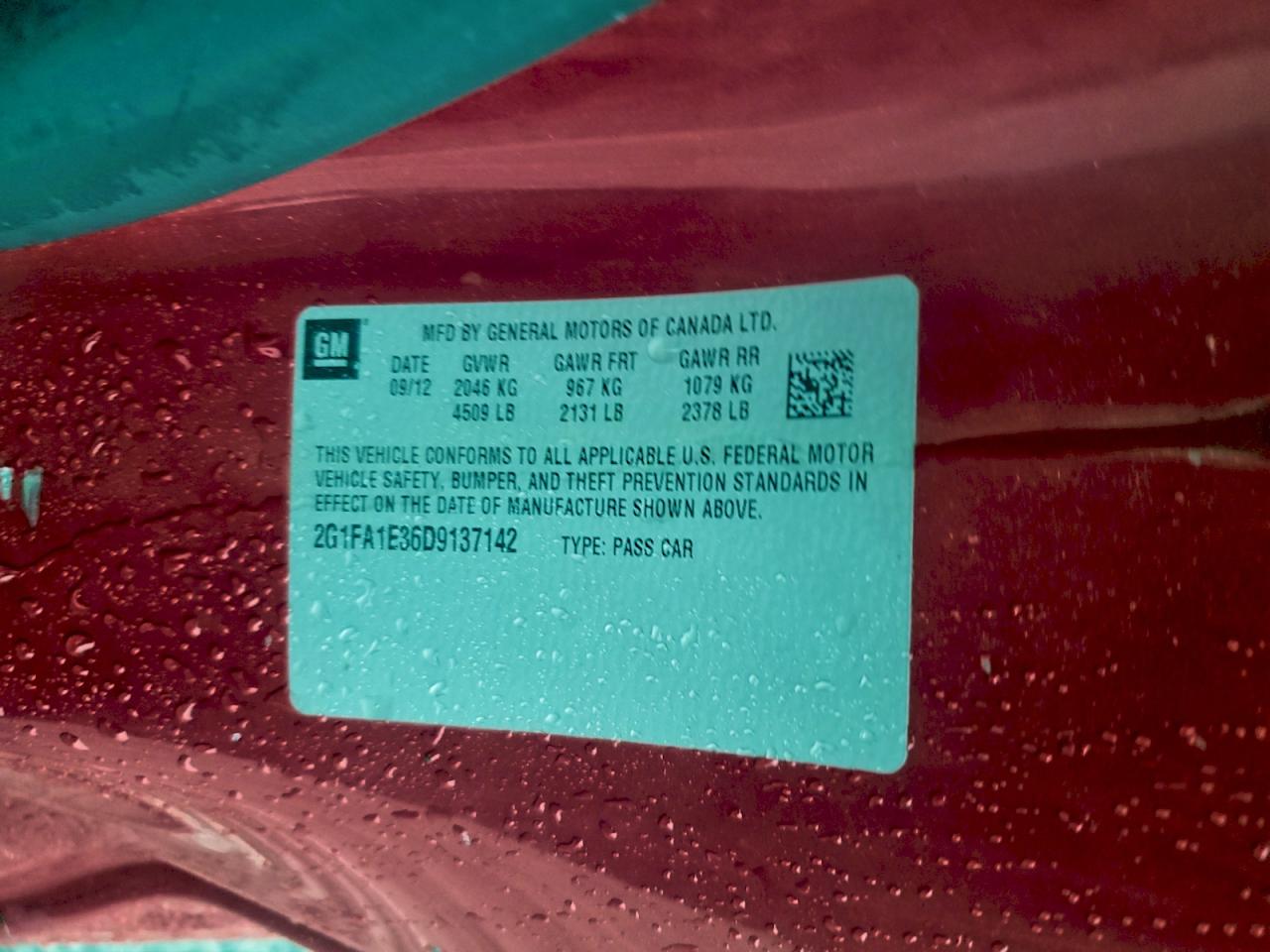 2013 Chevrolet Camaro Ls VIN: 2G1FA1E36D9137142 Lot: 94230835