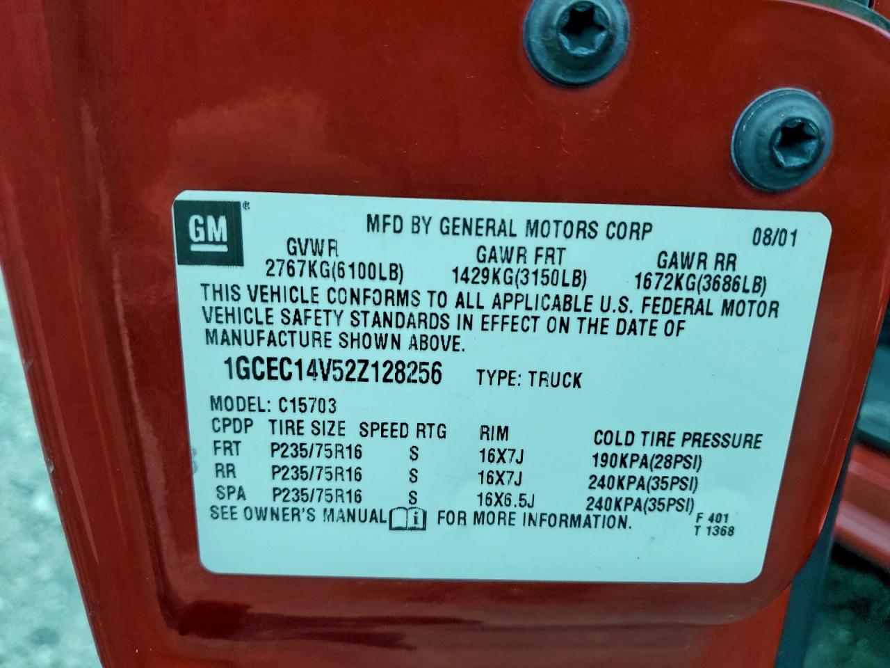 2002 Chevrolet Silverado C1500 VIN: 1GCEC14V52Z128256 Lot: 94325475