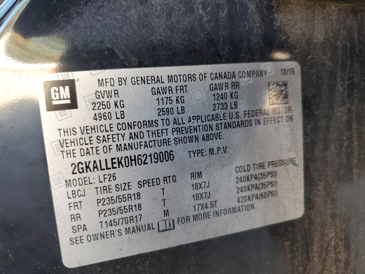 2017 GMC Terrain Sl VIN: 2GKALLEK0H6219006 Lot: 91364675